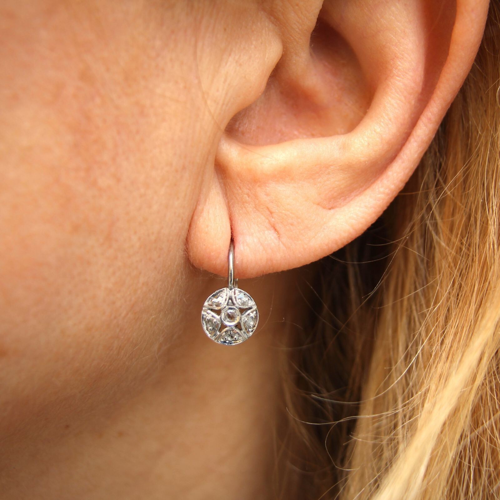 Boucles D'oreilles Pendantes En Or Blanc 14 Carats Avec Diamant Naturel - Dormeuses - Neuf Avec étiquettes