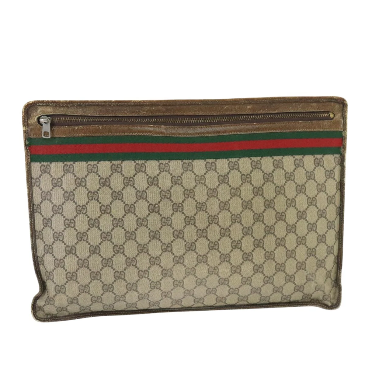 Sac pochette GUCCI GG Supreme Web Sherry Line PVC cuir beige or authentique ti2330