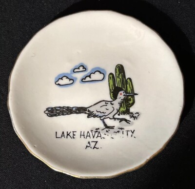 Lake Havasu City, AZ Souvenir Miniature Tea Saucer with Roadrunner Bird & Cactus
