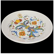 Ceramica Cuore Pasta Bowl 9" White Blue Yellow Scrolls Floral Italian Italy VTG