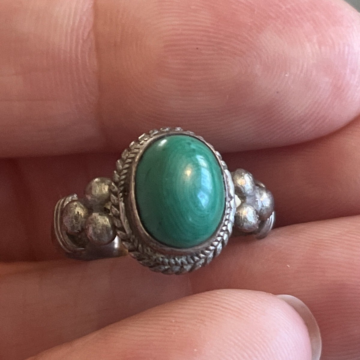 Sterling Silver Green Malachite Ring 925 Sz Size Antique Jewelry