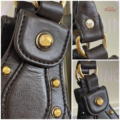 バッグ Gucci Studded 2-Way Leather Bag Authentic GUCCI Dark Brown Guccissima Leather Studded Pelham