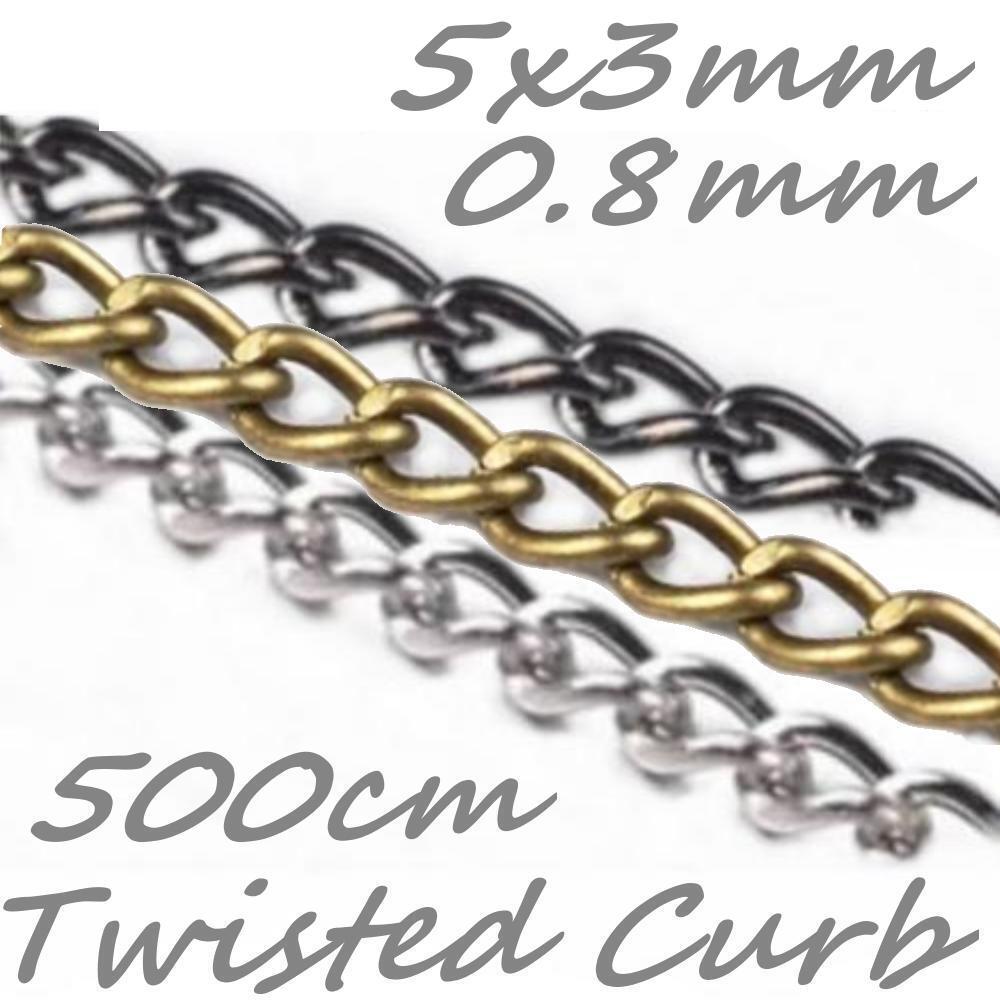 Twisted Curb Chain Open Link Non Soldered, Iron 500cm (5m) Jewellery