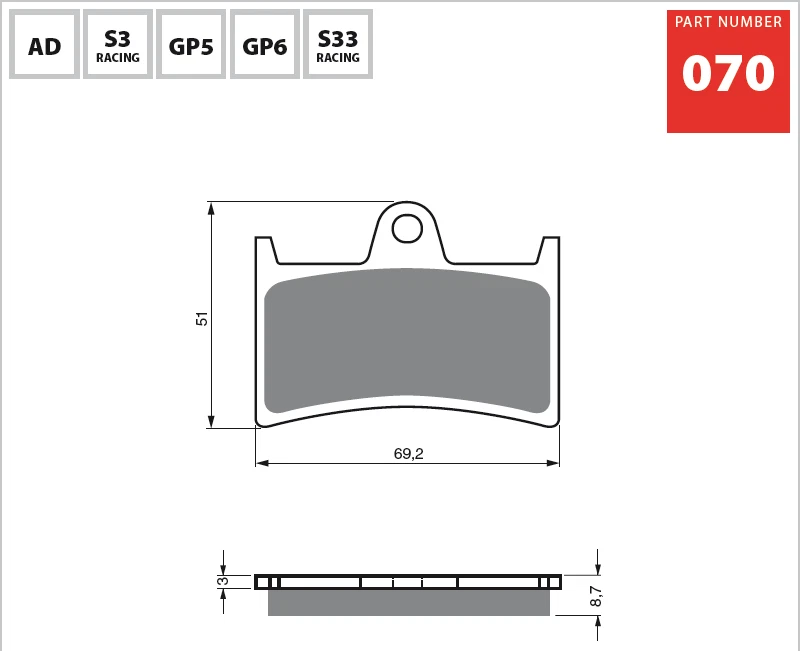 Brake Pad Set GOLDfren AD (AD-070) Ceramic Carbon - Yamaha - Front Calipers - Image 2 of 2