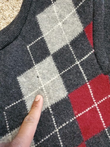 Vintage LL Bean Sweater Vest Large Mens Gray Argyle Lambswool V-Neck Ireland 90s - Picture 7 of 14