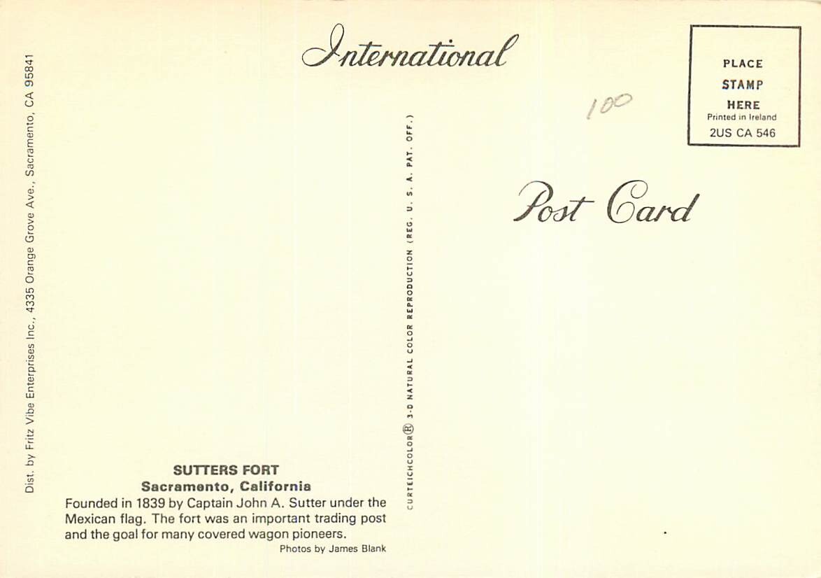 Postcard 3 Views of Sutters Fort, Sacramento, California