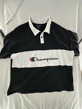 Champion Midweight Rugby Short Sleeve Black White Polo Shirt Men's Size 2XL