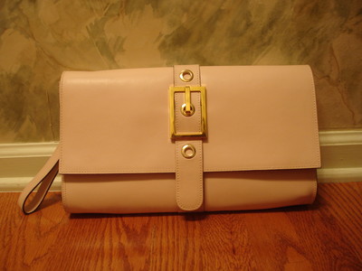 New Alberta Di Canio Italy Light Pink Leather Clutch Handbag Purse