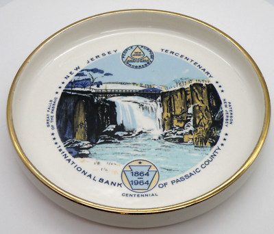 Vintage New Jersey Tercentenary 1864 1964 trinket dish Saperstein Paterson NJ