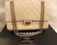 RARE CHANEL BEIGE 2.55 REISSUE 226 DOUBLE FLAP QUILTED BAG CROSSBODY GOLD  GHW
