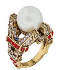 New $85 HEIDI DAUS Eiffel Tower Pearl Crystal Ring Sz 7 Paris