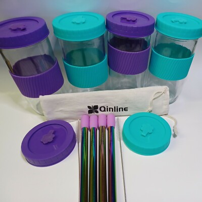 Glass Mason Jars Reusable Boba Cup Bubble Tea Cup Wide Mouth Smoothie Cups 