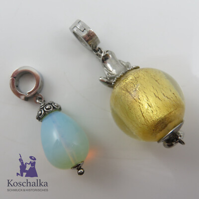 Designer LEONARDO Clip Anhänger 2 Stück Opaline und Murano Glas (E3943)