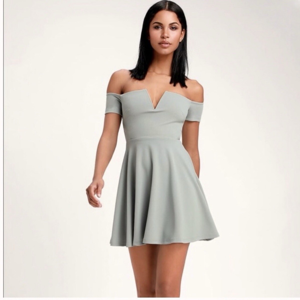 blue off the shoulder skater dress Find Your Coast® Blue Horizon Off-Shoulder Dress