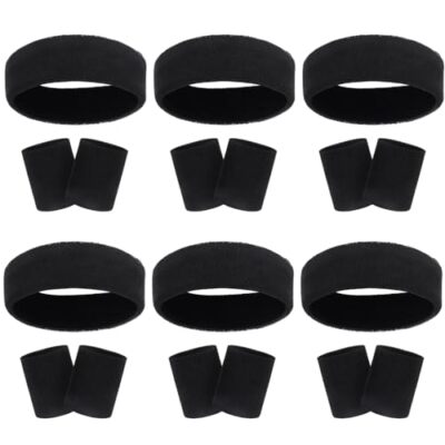18 Pcs Sweatbands Headband Wristband Set Colorful Striped Terry Cloth Sports