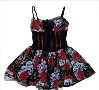 Corset Day of the Dead Skull & Rose Mini Dress Sz XL Lip Service  | eBay