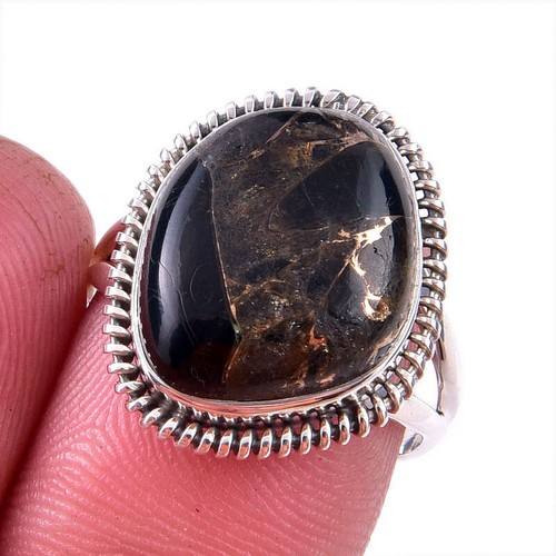 Natural Black Copper Turquoise Gemstone 925 Solid Sterling Silver Ring S.7