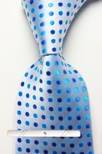 New Classic Polka Dot Blue Silver JACQUARD WOVEN 100 Silk Men's Necktie Tie