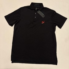 Greyson Polo Shirt Mens Medium Black Omaha Avfuel Golf Performance Stretch
