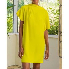 Trina Turk Size XS Promising Dress Crepe Short Sleeve Mini Shift Yellow NEW