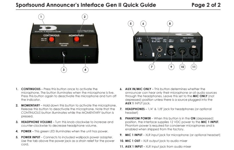 Daktronics  Announcers Interface Microphone Control manufactured by Whirlwind