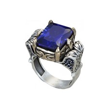 Byzantine Chain Design 925 Sterling Silver Zircon Stone Men's Ring, Handmade