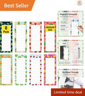 8 Magnetic Notepads - Stylish Grocery & To-Do Lists with Fruit Designs, 25 Sh...