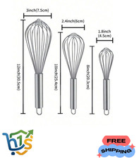 1pc/3pcs Stainless Steel Balloon Whisk Set Mixing Beating Blending And Stirring