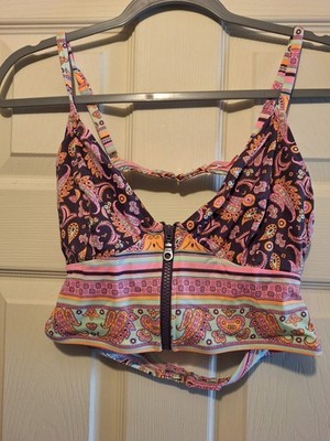 Victoria's Secret Colorful Paisley Zip Bikini Swim Top Women's Size L