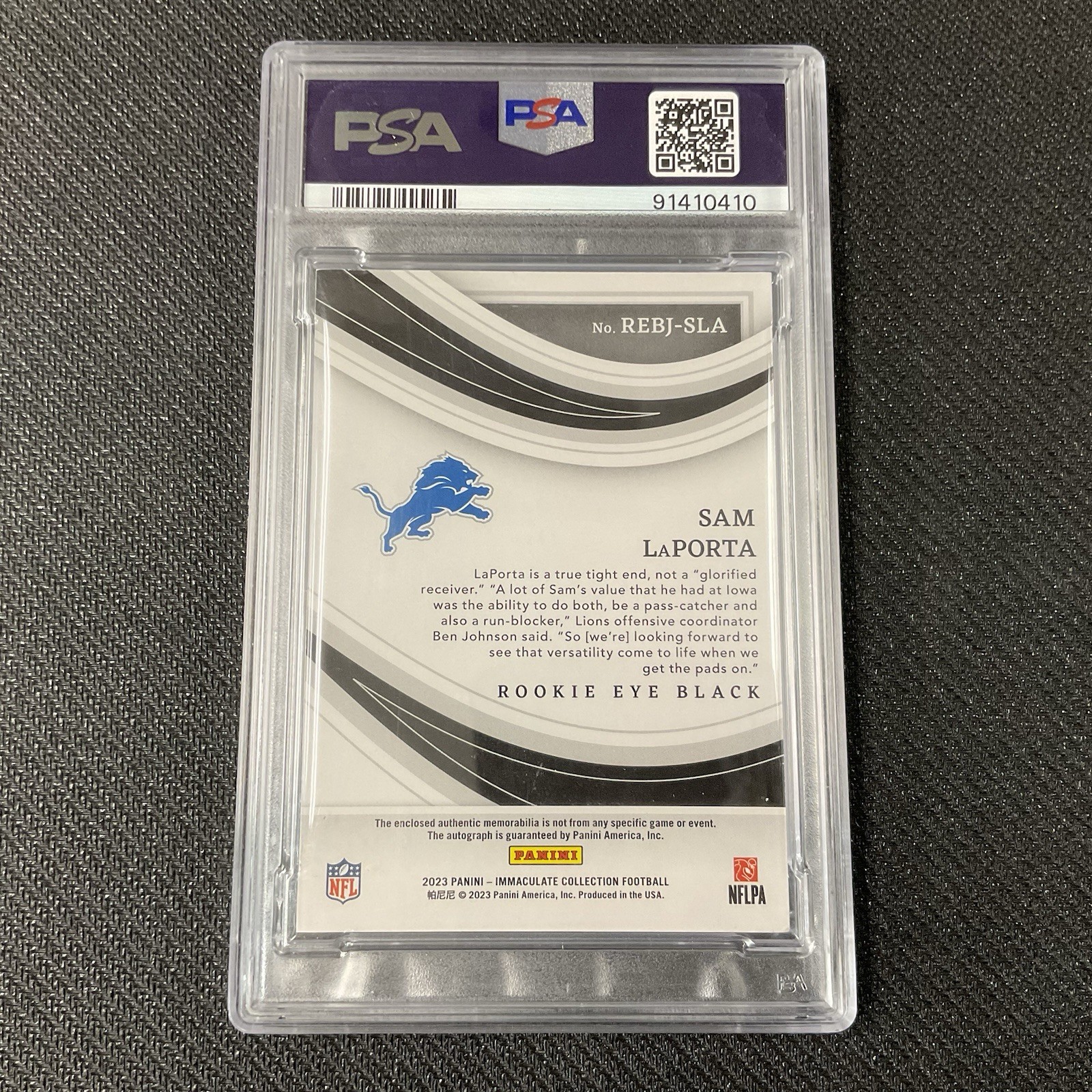 SAM LaPORTA Eye Black Rookie Patch Auto #/25 PSA 2023 Immaculate Football view 2
