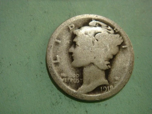 1918 P Mercury Dime -  Extremely worn edges album filler , actual coin in photo