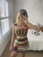 Dolce and Gabbana Multicolour Floral Fans Print Ruched Sleeveless Silk Dress