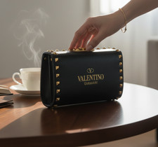 NWT VALENTINO GARAVANI Black Rockstud Spike Alcove Hook Clutch Strap Crossbody