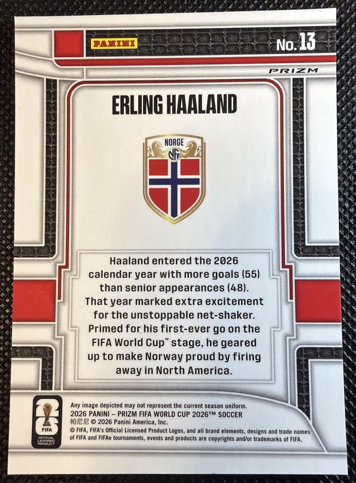 2026 Panini Prizm World Cup Erling Haaland #13 Scorers Club Wave Norway view 2