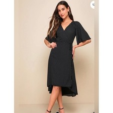 Lulu's Farrah Black Wrap Midi Dress Size Small