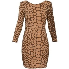 Aritzia Wilfred Free Giraffe Print Long Sleeve Bodycon Mini Dress Tan Black XS