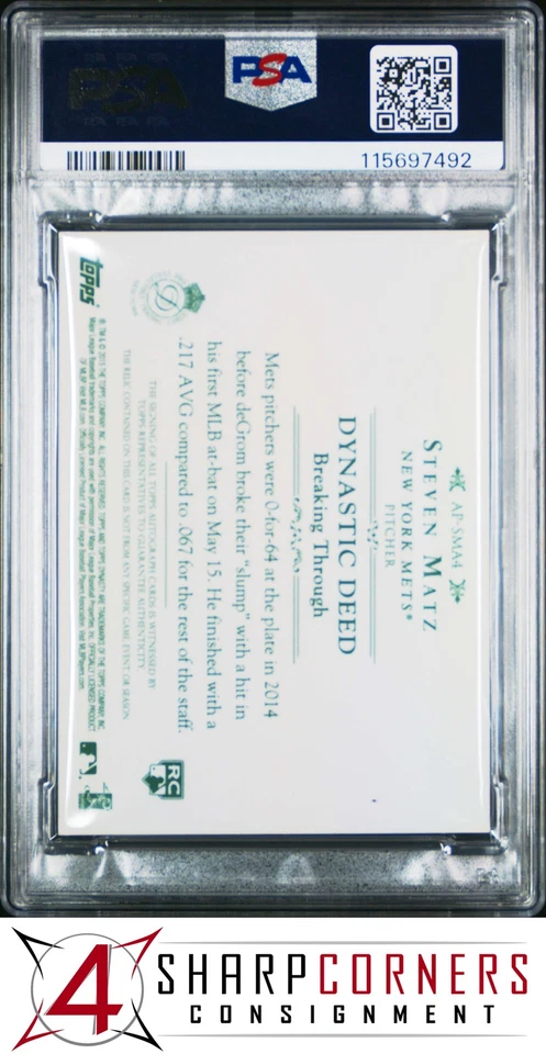 2015 TOPPS DYNASTY AUTOGRAPH PATCH EMERALD #APSMA4 STEVEN MATZ RC /5 PSA 10 - Image 2 of 3