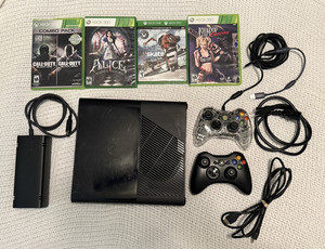 Microsoft Xbox 360 E Console Bundle, 2 Wired Controllers, AC Adapter, 4 Games