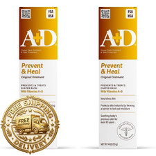 A D Diaper Rash Ointment 4oz Pack of 2 - Skin Protectant with Vitamins A D