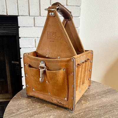 Ideal Tuff Tote 35-975 Leather Tool Carrier Bag Made in USA Brown Organizer VTG