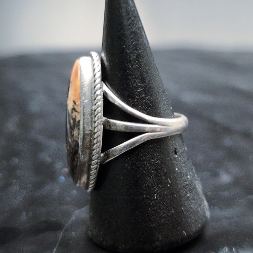 Anello Dendritico Miele Argento Sterling 925 Gambo Spaccato Ovale Misura 6 - Foto 4 di 6