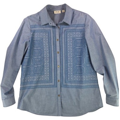 Per Se by Carlisle | Blue, Intricately Embroidered, Button Up Shirt | Size 12