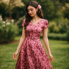 Gal Meets Glam Elle Brightex Duchess Pink Floral Jacquard Dress Size 2 Belted