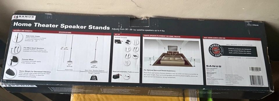 Sanus Speaker Stands Home Theater Series Adjustable HTB3-B1 Adjust 26-39" NIB - Image 4 of 4