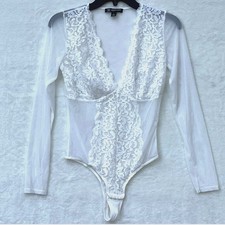 INC International Concepts Intimates Bodysuit Sheer Lace White Size S