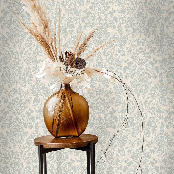 Botanische Tapete Damast BläTter Blumen WeißDorn Wiese Blau Holden 76000-image