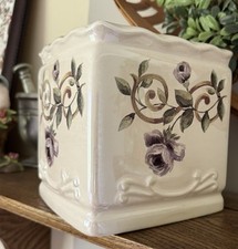 NEW Vintage Ceramic Croscill Square Tissue Box Cover Purple Flowers