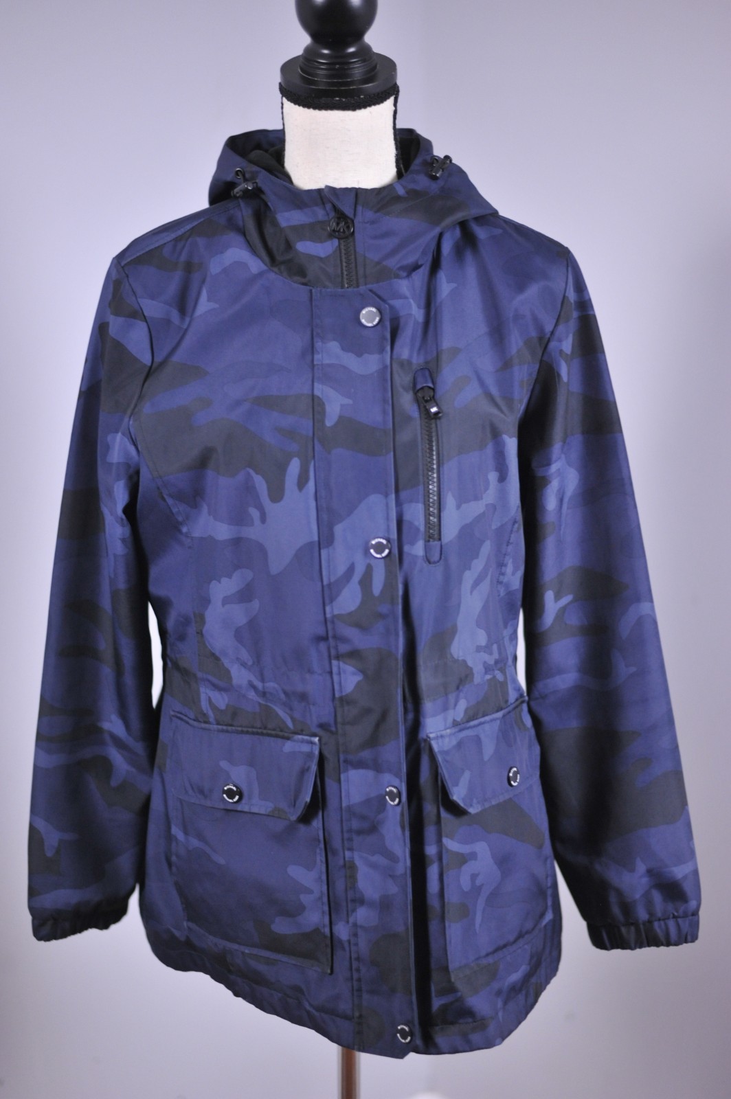Michael Kors Blue Camo Soft Fleece Lined Hooded Parka Jacket
