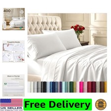 Natural 100 Cotton Sheets Queen Size Bed Set - Soft 400 Thread Count Sateen,...