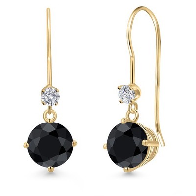 14K Yellow Gold Black Sapphire and Lab Grown Diamond Earrings for Women | 2.43